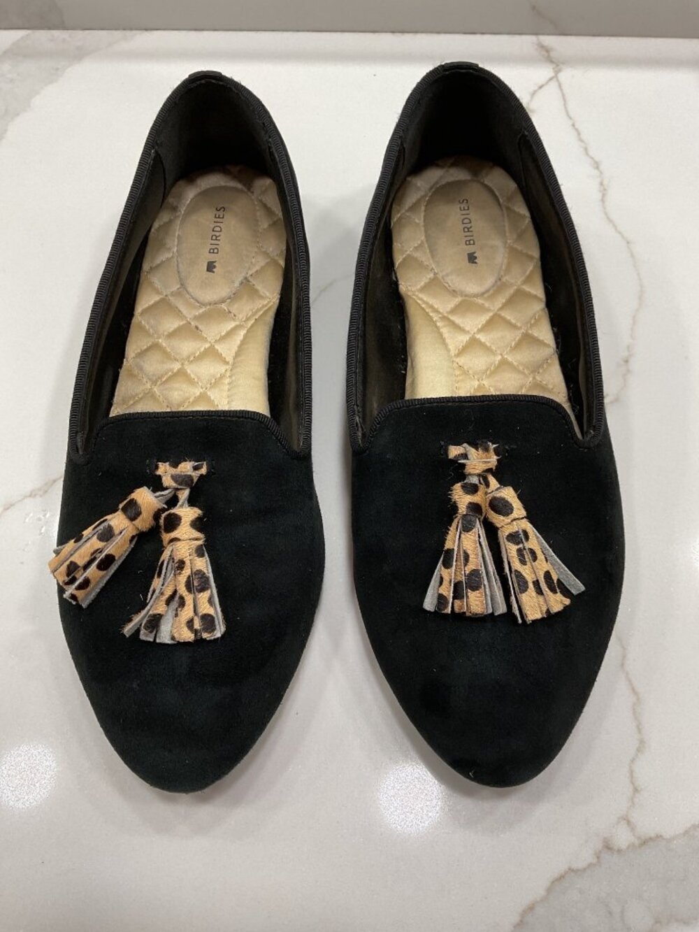 Birdies Black Velvet Loafers with Animal Print Tassel Size 8 Retro Punk Preppy